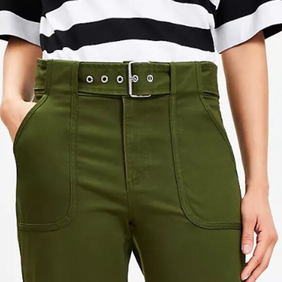 Loft Brand Size 10R Women's Straight Utility Twill Pants Green High Rise NWT - Picture 2 of 3